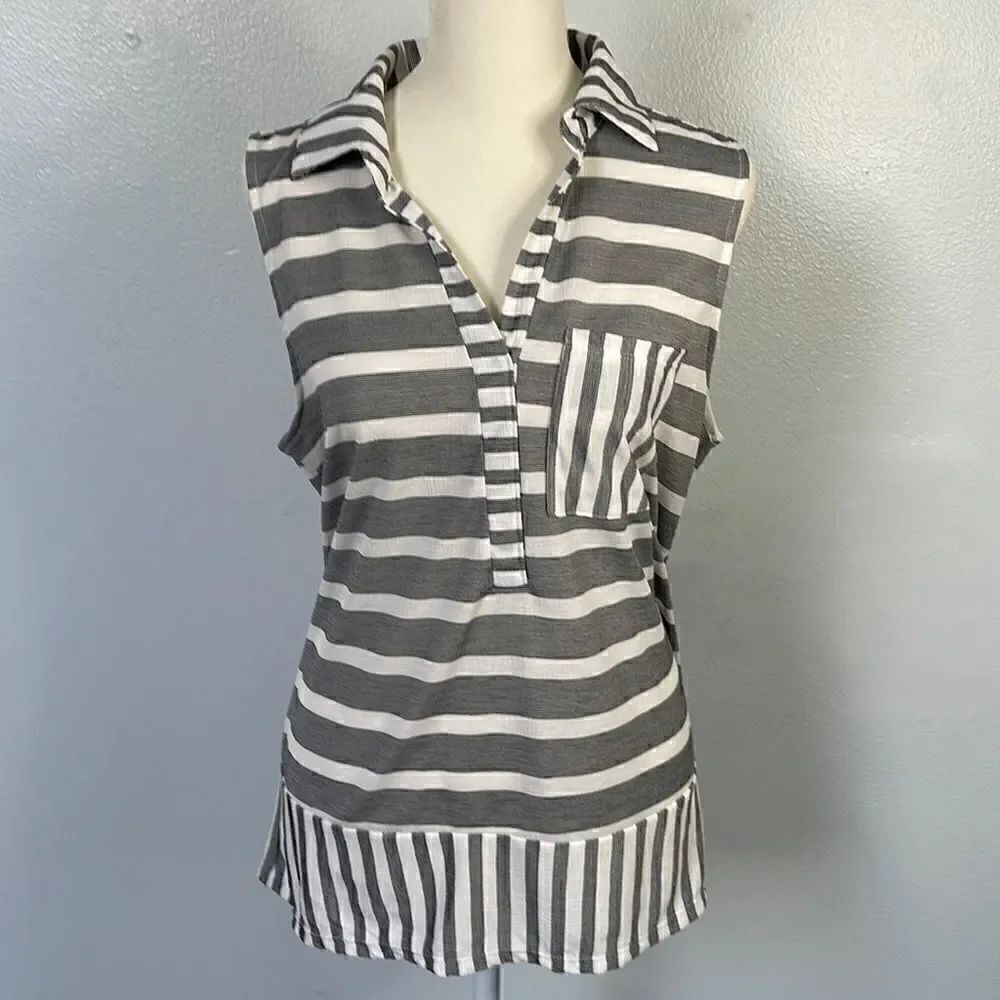 Ava James v-neck tank top.  Size Large.  Striped.  Black and white.